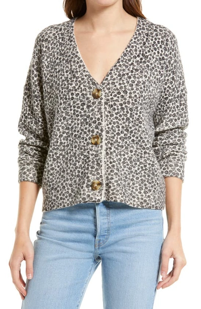 Madewell Cameron Vintage Ditsy Coziest Yarn Ribbed Cardigan In Heather Coconut