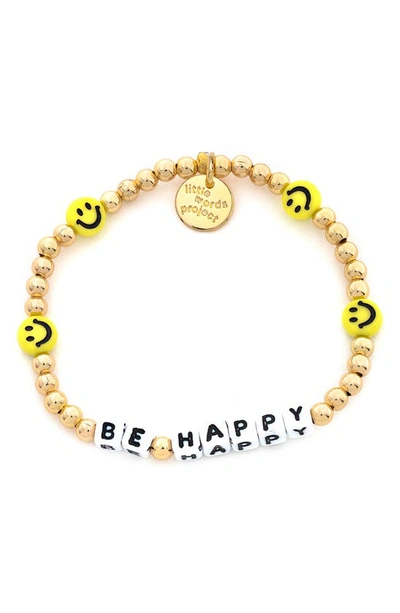 Little Words Project Be Happy Beaded Stretch Bracelet In Gold Yellow
