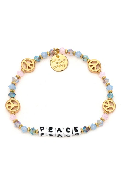 Little Words Project Peace Beaded Stretch Bracelet In Blue Pink