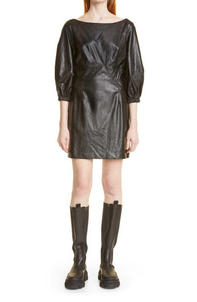 Ba&sh Faux Leather Puff Sleeve Dress In Noir