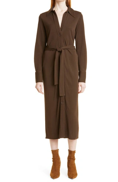 Vince Long Sleeve Shirt Dress In Walnut | ModeSens