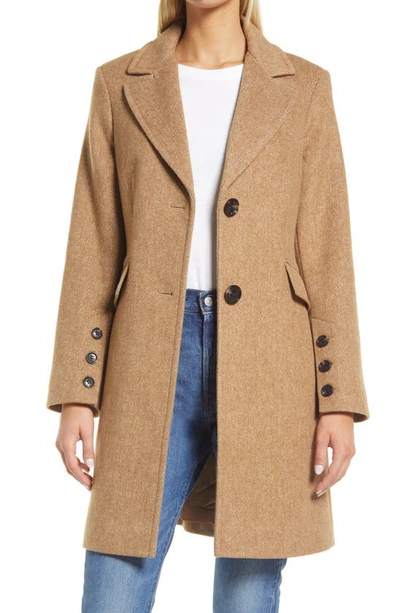 Sam Edelman Mini Herringbone Notch Collar Wool Blend Coat In Maple