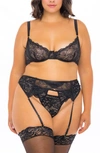 OH LA LA CHERI LACE UNDERWIRE BRA, G-STRING & GARTER BELT SET,41-11558X