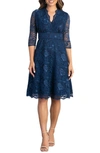 Kiyonna Missy Lace Elbow Sleeve Dress In Navy Blue