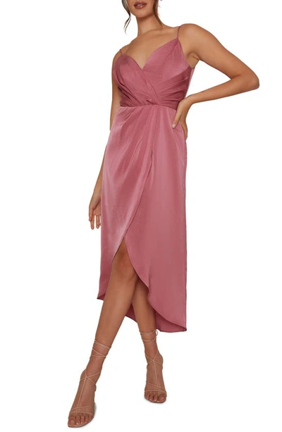 Chi Chi London Pleated Faux Wrap Cami Midi Dress In Pink