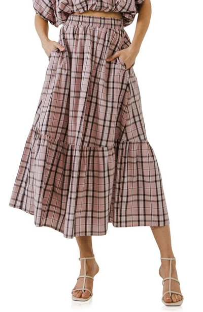 English Factory Plaid Maxi Skirt In Pink Multi