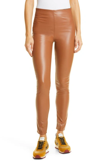 Rag & Bone Nina High Waist Pull On Faux Leather Skinny Pants In Cognac