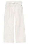 Frame High Waist Crop Wide Leg Leather Pants In Blanc