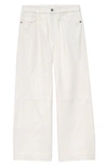 Frame High Waist Crop Wide Leg Leather Pants In Bone