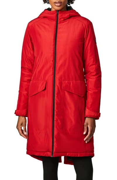 Bernardo Insulated Hooded Raincoat In Crimson Red
