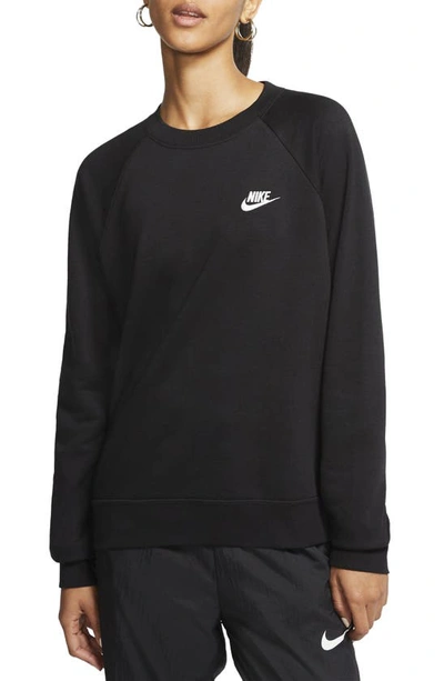 Nike Sportswear Essential Fleece Crewneck Sweatshirt In Black/ White