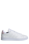 Adidas Originals Advantage Perforated Stripe Sneaker In Ftwr White/ftwr White/pink
