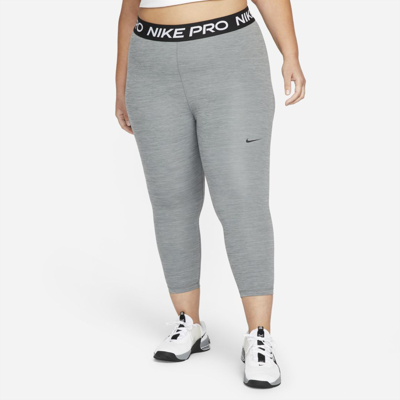 Nike Women's  Pro Mid-rise Crop Mesh-panel Leggings (plus Size) In Smoke Grey,heather,black,black