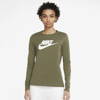 Nike Sportswear Women's Long-sleeve T-shirt In Medium Olive,white