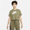 Nike Sportswear Essential Women's Cropped T-shirt In Medium Olive,white