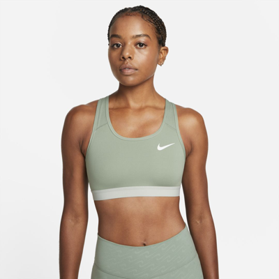 Nike Dri-fit Swoosh Women's Medium-support Non-padded Sports Bra In Jade Smoke,grey Haze,white