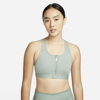 Nike Dri-fit Swoosh Women's Medium-support Padded Zip-front Sports Bra In Jade Smoke,white