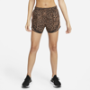 Nike Dri-fit Tempo Women's 3" Leopard Print Running Shorts In Archaeo Brown,archaeo Brown,black