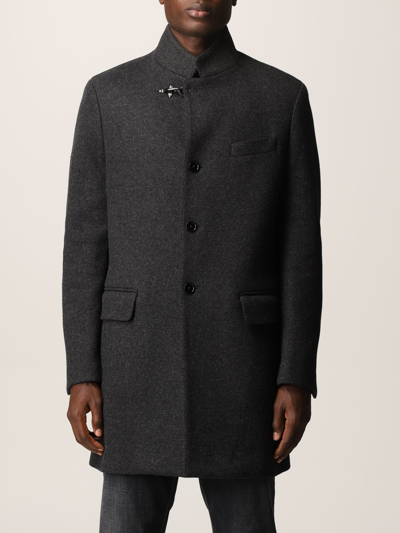 Fay Single-breasted Fitted Coat In Green