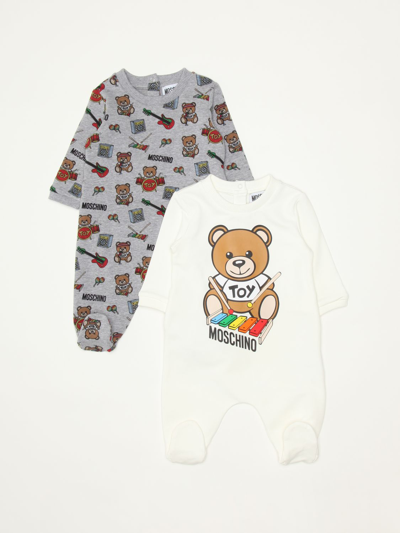 Moschino Baby Set Of 2  Onesies With Logo In Multicolor