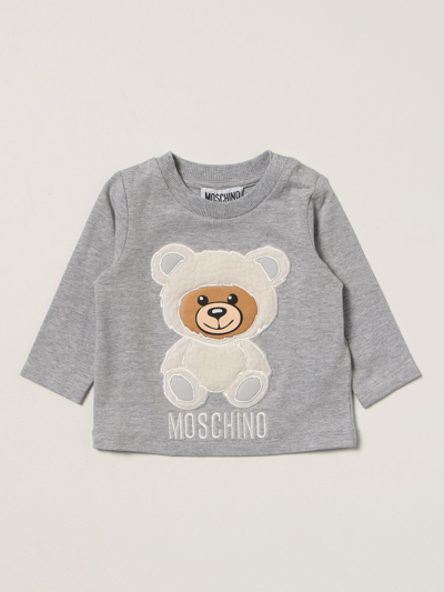 Moschino Baby Babies' Cotton Tshirt With Teddy Bear In Mouse Grey