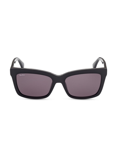 Max Mara 55mm Rectangular Sunglasses In Shiny Black / Smoke