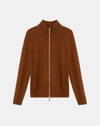 Lafayette 148 Petite Cotton Silk Tape Knit Bomber In Mahogany