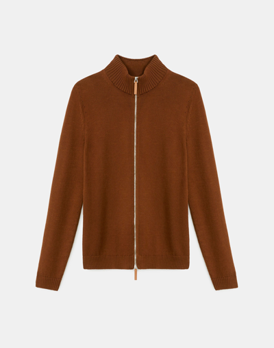 Lafayette 148 Petite Cotton Silk Tape Knit Bomber In Mahogany