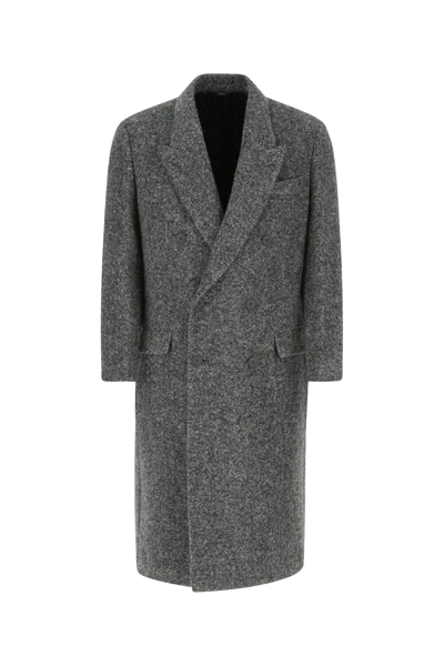 Fendi Double-breated Button Coat In Grey