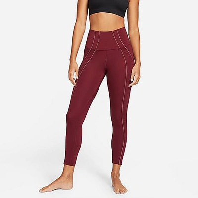 Nike Yoga Dri-fit Women's High-waisted 7/8 Metallic Trim Leggings In Dark Beetroot/night Maroon