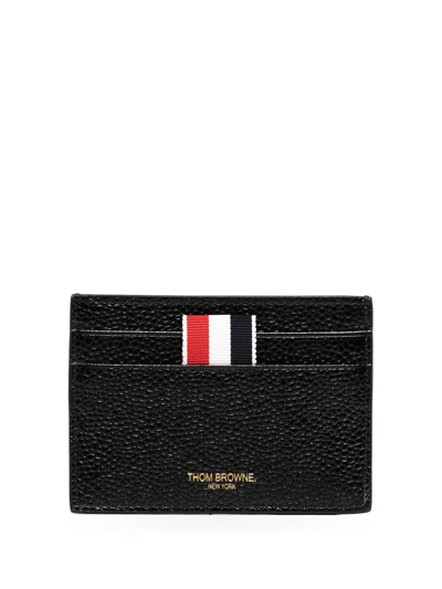 Thom Browne Grosgrain-tab Leather Cardholder In 001 Black