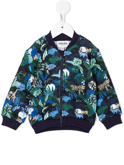 Kenzo Babies' Leaf-print Bomber Jacket In Blue