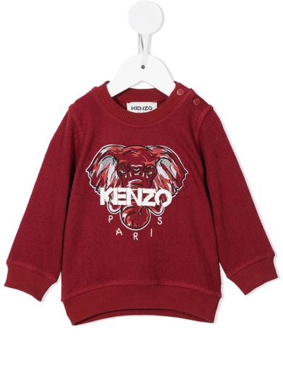 Kenzo Kids' Logo-print Crew Neck Sweatshirt In Red
