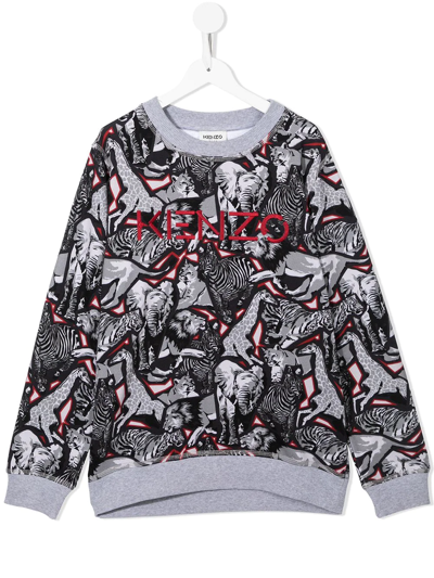 Kenzo Kids' Jungle Safari Embroidered Logo Sweatshirt In Grey