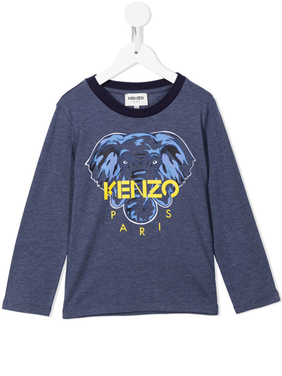 Kenzo Kids' Crew Neck Logo-print Sweatshirt In Blue