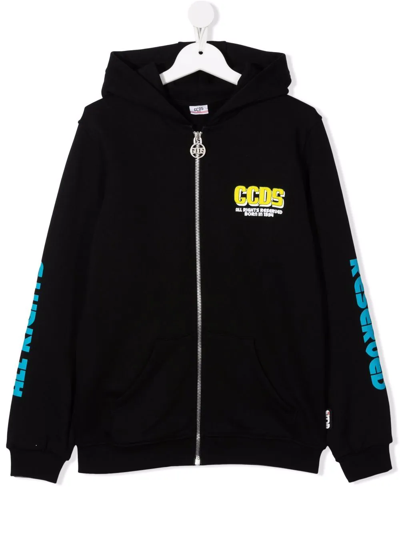 Gcds Teen Logo Print Zip-up Jacket In Black