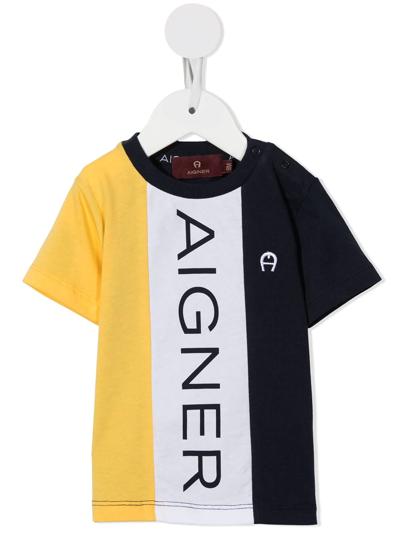 Aigner Babies' Logo-print Colour-block T-shirt In Yellow