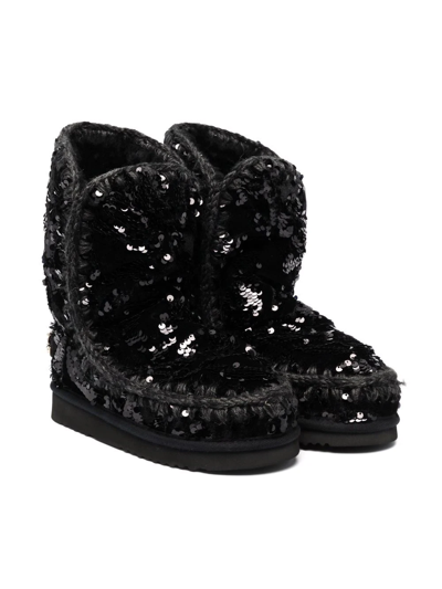 Mou Teen Eskimo Sequin-embellished Boots In Black