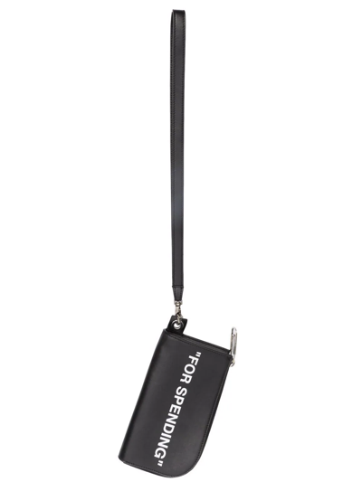 Off-white Slogan-print Lanyard Wallet In Black