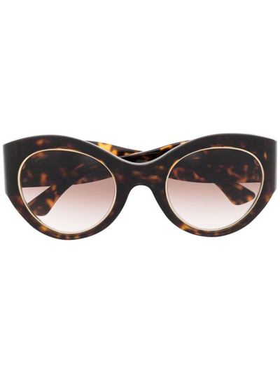 Cartier Tortoiseshell Round-frame Sunglasses In Brown