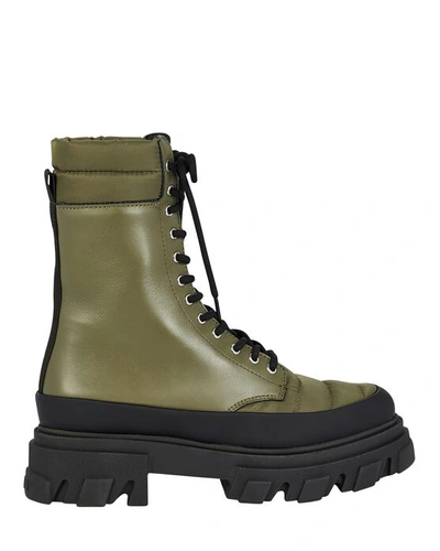 Ganni Lug Sole Lace-up Combat Boots In Green