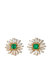 SUZANNE KALAN 18KT YELLOW GOLD FIREWORKS DIAMOND AND EMERALD STUD EARRINGS
