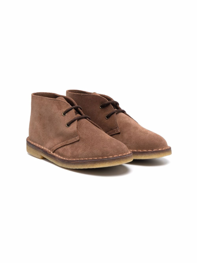 Pèpè Kids' Lace-up Suede Boots In Brown