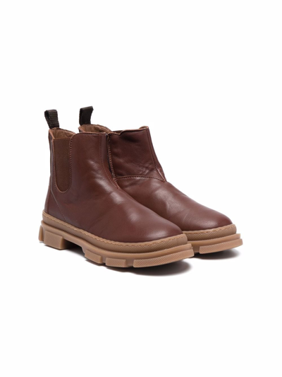 Pèpè Kids' Zipped Leather Boots In Brown