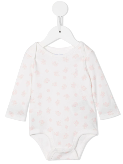 Ralph Lauren Babies' Logo-embroidered Long-sleeve Cotton Body In White