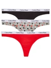 Calvin Klein Carousel Thong 3-pack In Tomato,twinkle,black