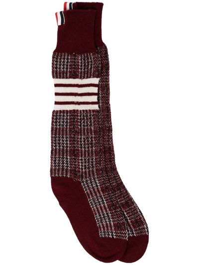 Thom Browne Windowpane Jacquard-woven Socks In 601 Dk Red