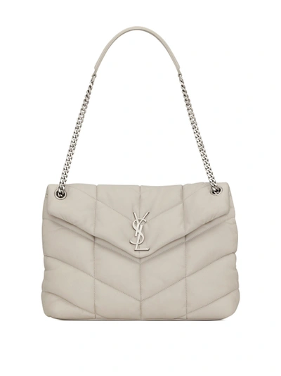 Saint Laurent Loulou Quilted Puffer Pouch Clutch Bag In White