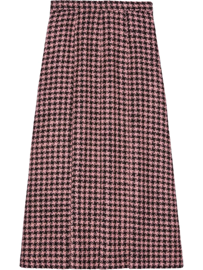 Gucci Houndstooth Wool Pleated Skirt In Pink