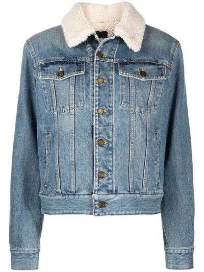 Saint Laurent Shearling-collar Denim Jacket In Blue